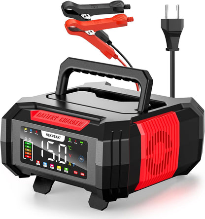 NEXPEAK 15A Autobatterie Ladegerät 12V 24V 9-stufiges für LiFePO4 & Blei-Säure,
