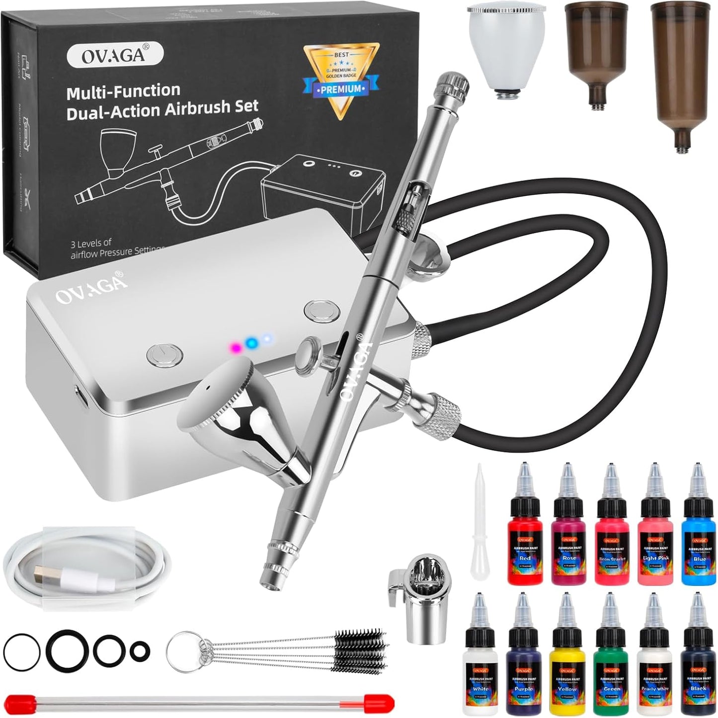 Kit aérographe OVAGA avec compresseur, réutilisable, multifonctionnel, double action