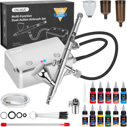 Kit aérographe OVAGA avec compresseur, réutilisable, multifonctionnel, double action