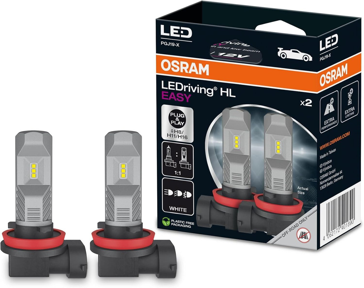 OSRAM LEDriving HL EASY H11 ECO PACKAGING Leuchtmittel 64211DWESY-2HB (2er Pack)[Energieklasse A]