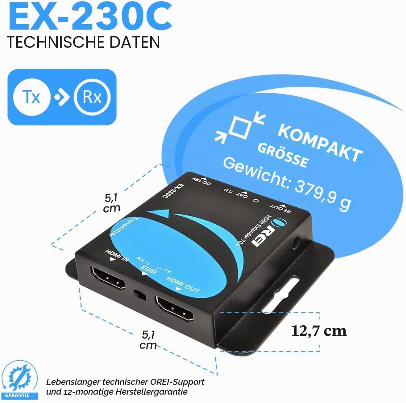 OREI 4K HDMI Over Ethernet CAT6/CAT7 Extender, Extender RJ45 4K @ 30Hz
