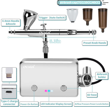 Kit aérographe OVAGA avec compresseur, réutilisable, multifonctionnel, double action