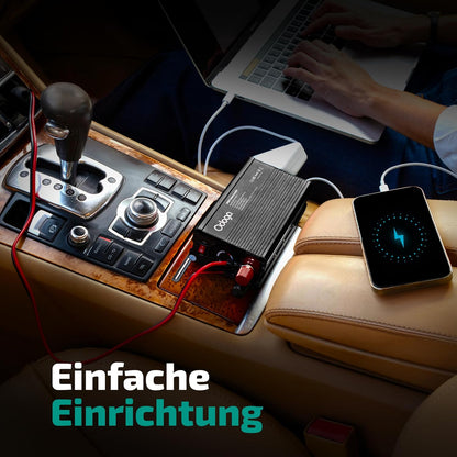 Odoga Wechselrichter 12V auf 230V 500W Stromumwandler mit 3A USB-A & USB-C