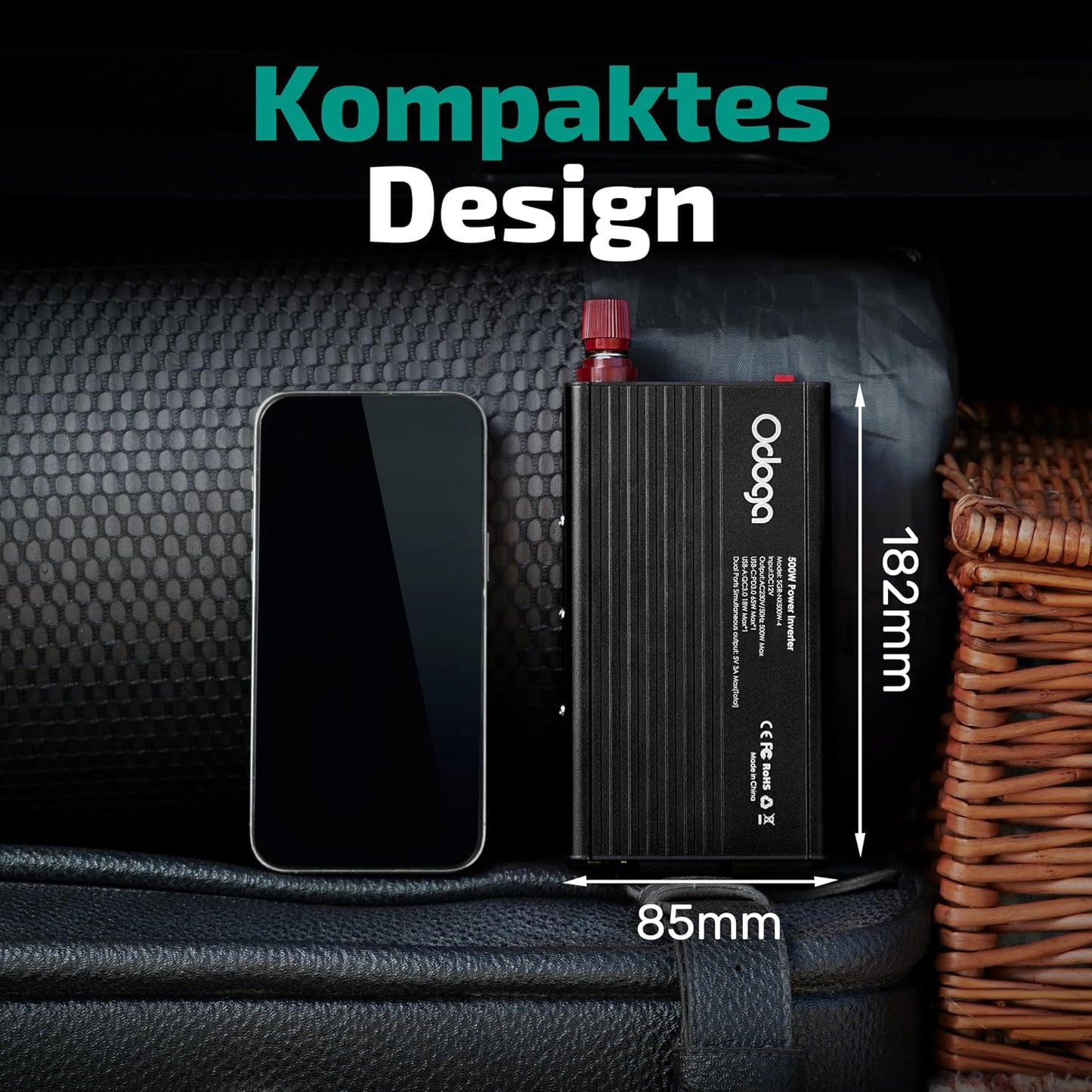 Odoga Wechselrichter 12V auf 230V 500W Stromumwandler mit 3A USB-A & USB-C