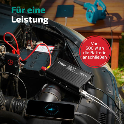 Odoga Wechselrichter 12V auf 230V 500W Stromumwandler mit 3A USB-A & USB-C