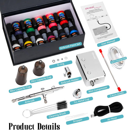 Kit aérographe OVAGA avec compresseur, réutilisable, multifonctionnel, double action