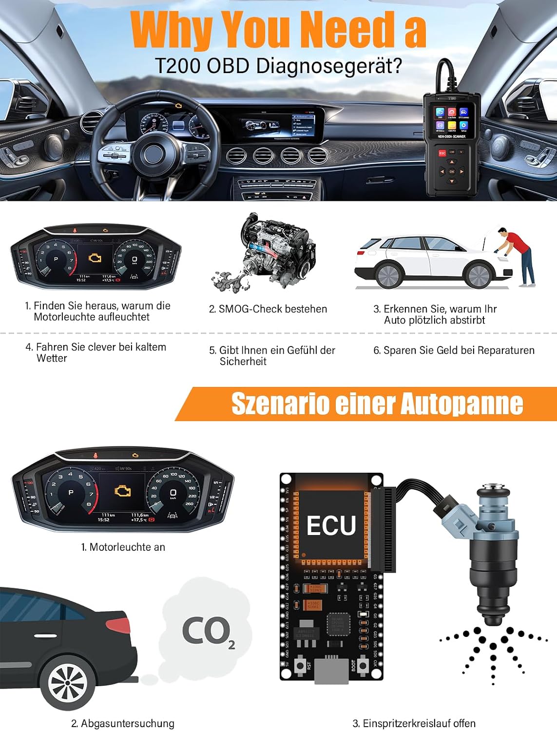 OBD2 Diagnosegerät OBD Auto Diagnose, Universal Auto Auslesegerät,