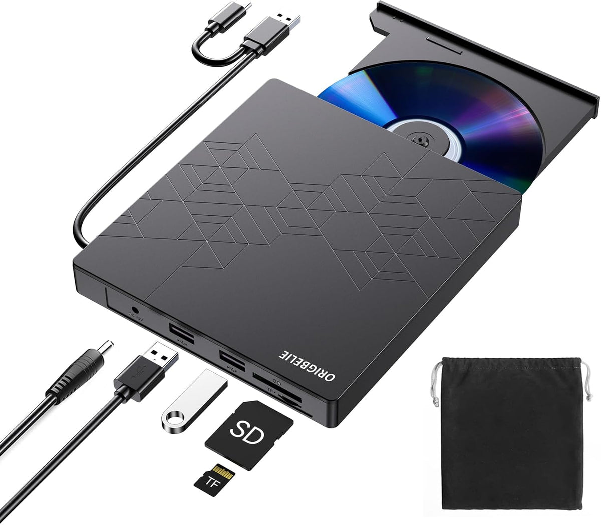 ORIGBELIE 6 in 1 Externes CD DVD Laufwerk, USB 3.0 Externer DVD Brenner 