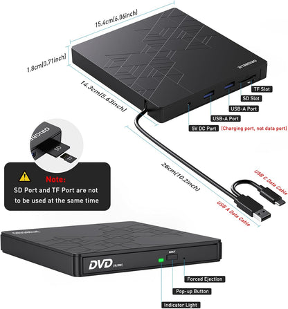 ORIGBELIE 6 in 1 Externes CD DVD Laufwerk, USB 3.0 Externer DVD Brenner 