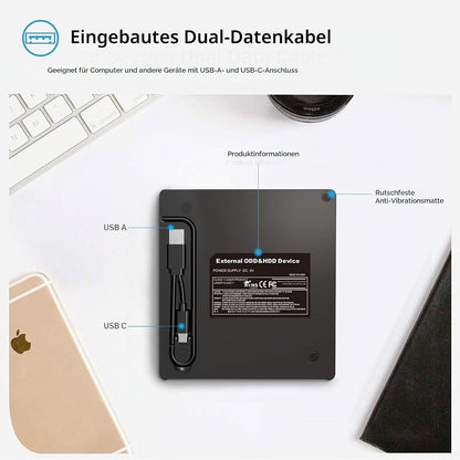 ORIGBELIE 6 in 1 Externes CD DVD Laufwerk, USB 3.0 Externer DVD Brenner 