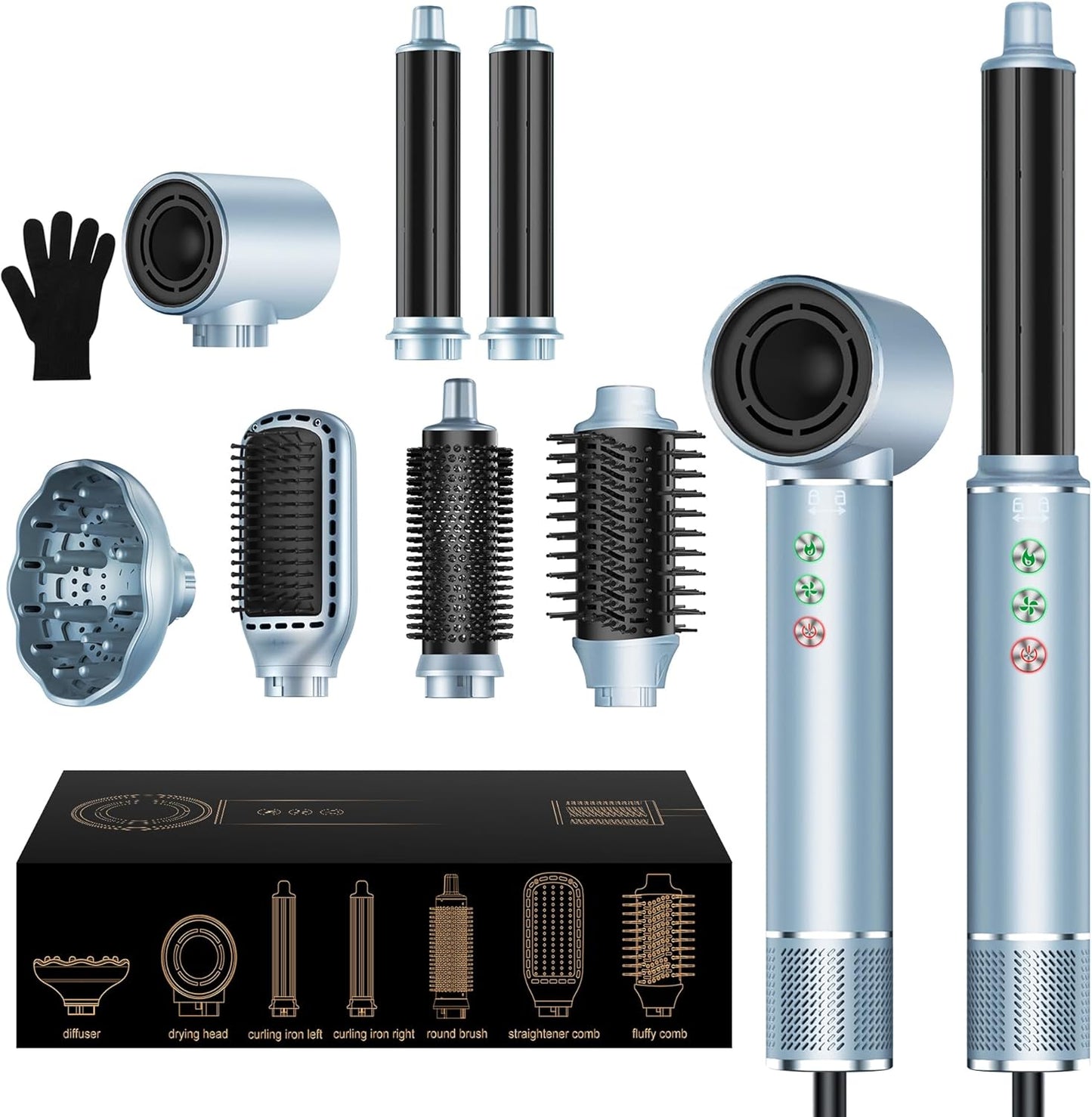 OKWRAP Airstyler, Hair Styler Set 7 in 1 With 110000 U/Min 320 Millions lonic