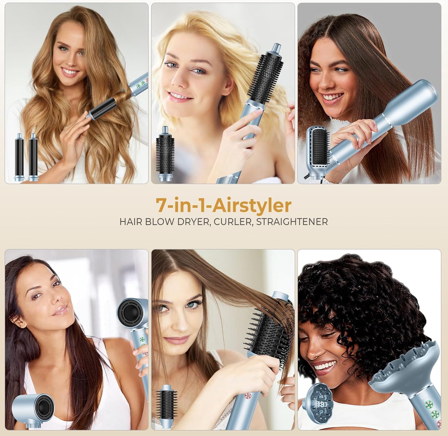 OKWRAP Airstyler, Hair Styler Set 7 in 1 With 110000 U/Min 320 Millions lonic