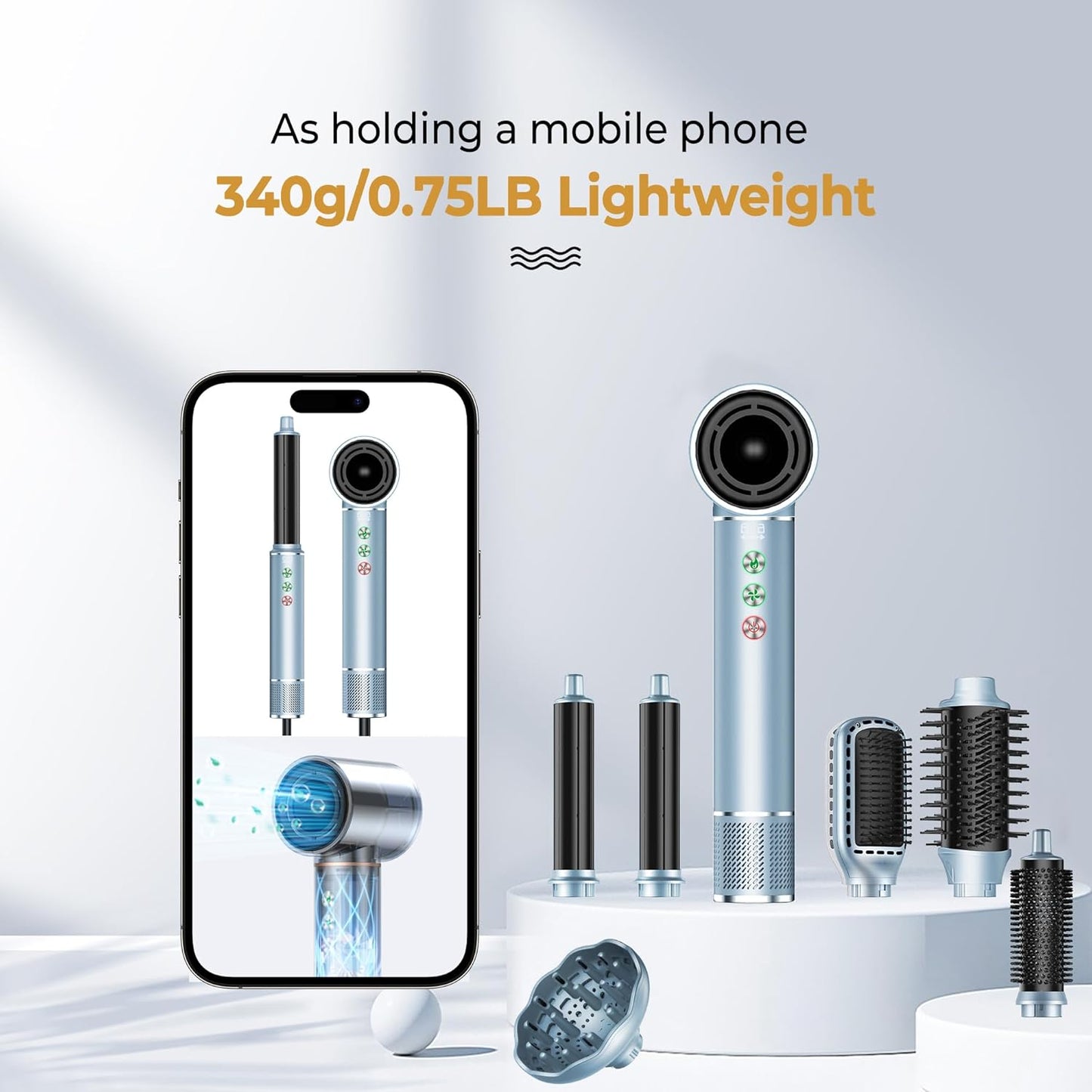 OKWRAP Airstyler, Hair Styler Set 7 in 1 With 110000 U/Min 320 Millions lonic