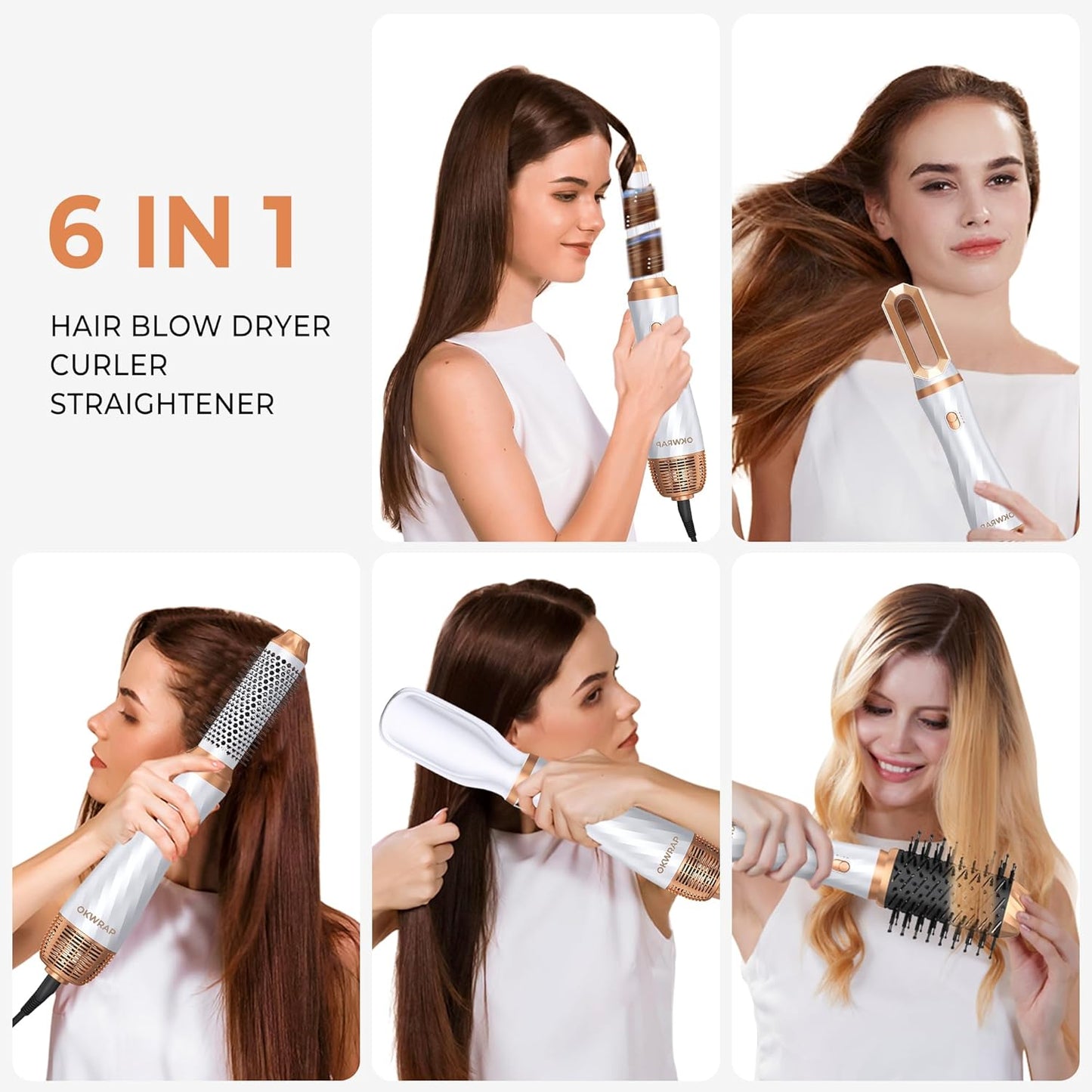 Okwrap Hair Styler Set 6 In 1 Warmluftbürste Thermal Brush Airflow Lockenstab