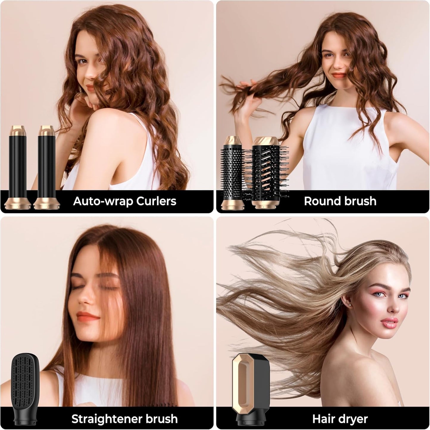 OKWRAP Haarstyler Airstyler set 6 In 1 Mit Rundbürstenföhn  Warmluftbürste