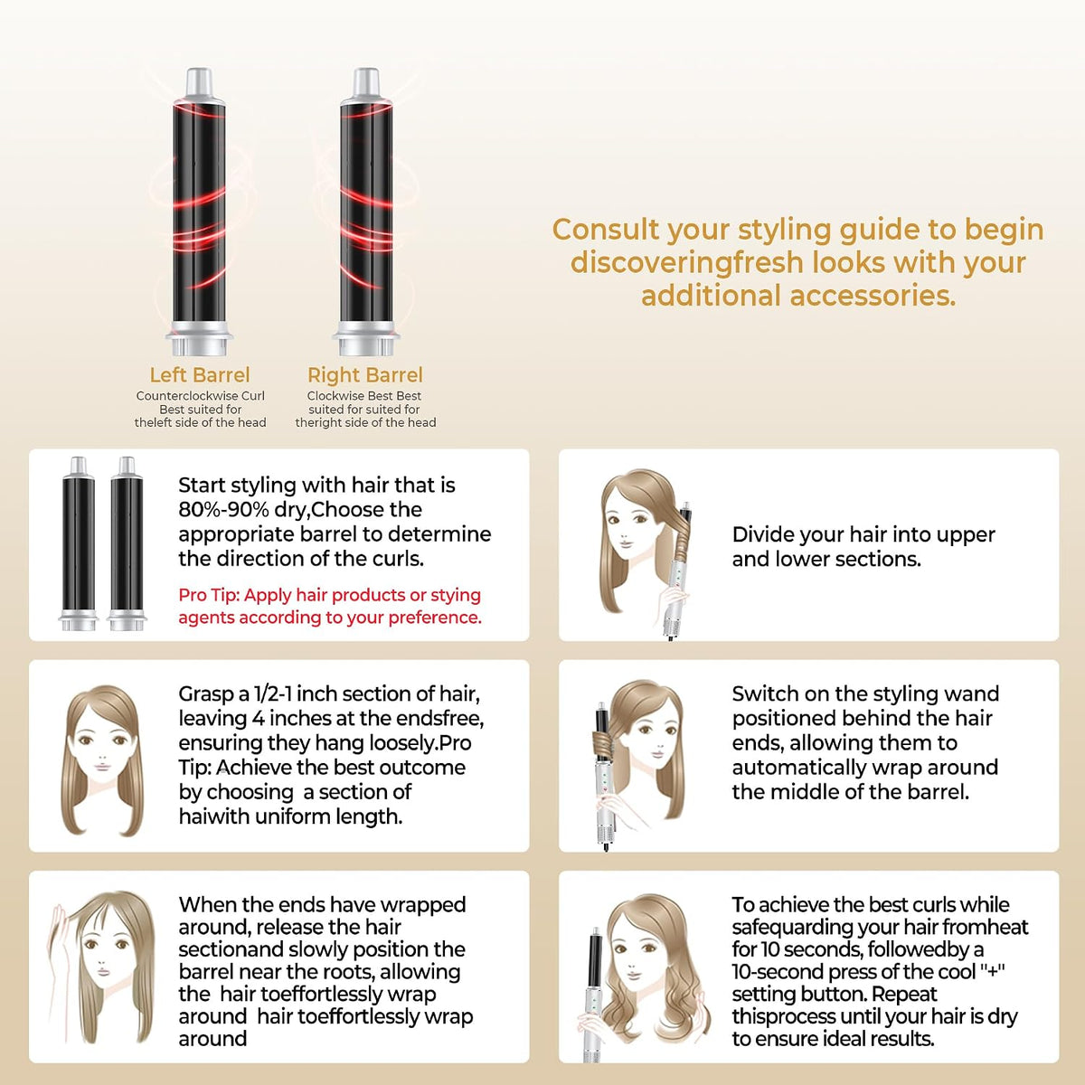 OKWRAP Hair Styler Set 7 in 1, Airstyler 110000 U/Min Haartrockner Warmluftbürste Grau