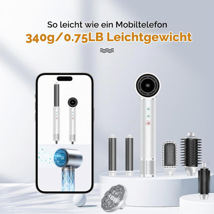OKWRAP Hair Styler Set 7 in 1, Airstyler 110000 U/Min Haartrockner Warmluftbürste Grau