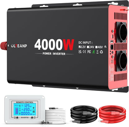 OLTEANP 4000W Wechselrichter 12V auf 230V Modifizierter Sinus Wechselrichter mit 2 AC Ausgängen