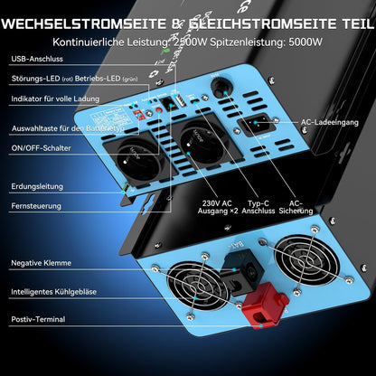 OLTEANP 2500W Wechselrichter12V auf 230V Reiner Sinus,Spannungswandler