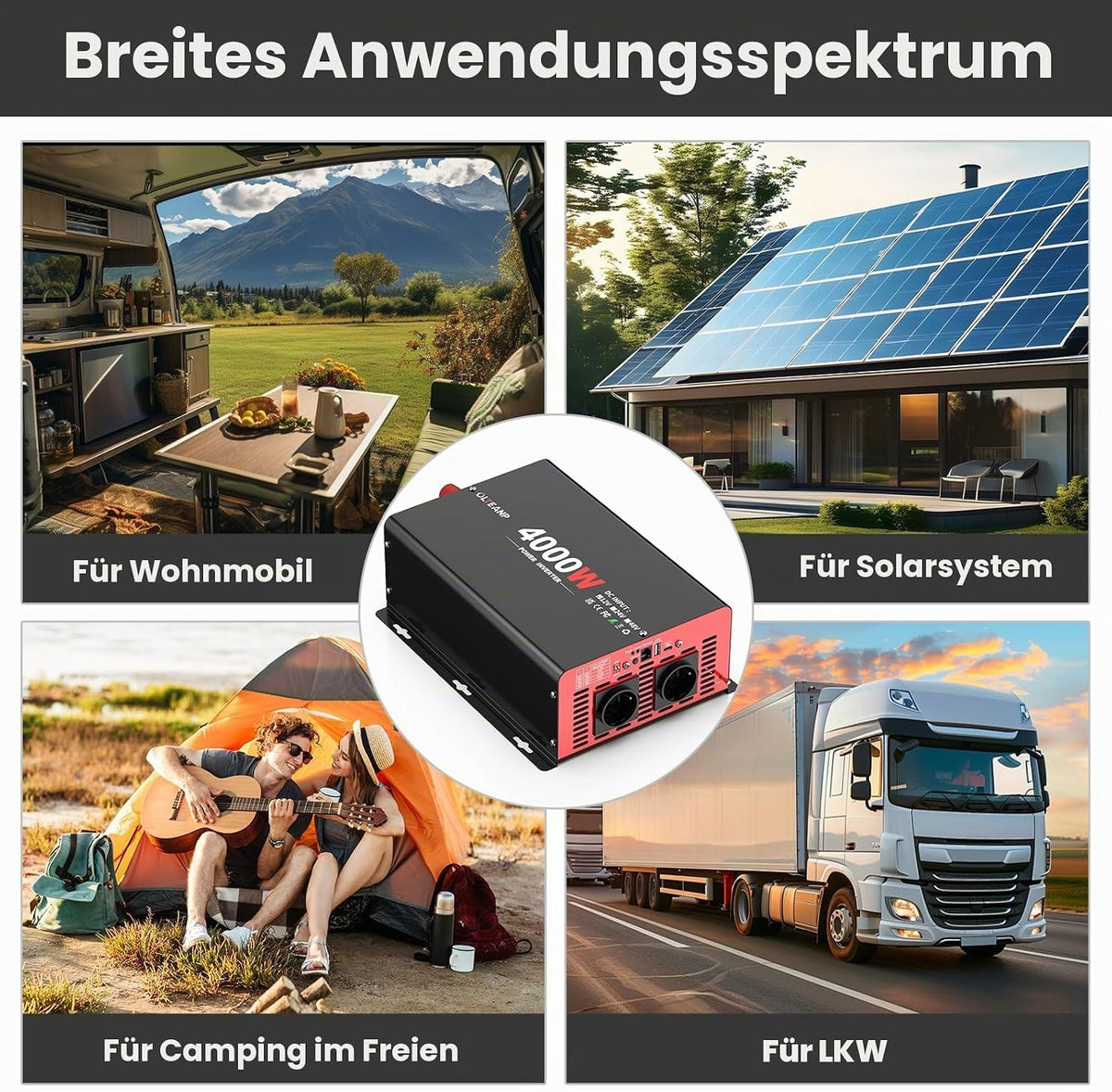 OLTEANP 4000W Wechselrichter 12V auf 230V Modifizierter Sinus Wechselrichter mit 2 AC Ausgängen