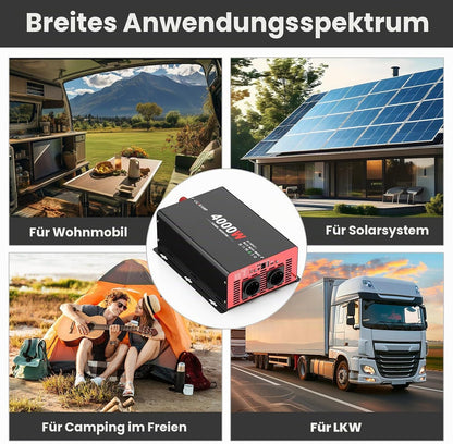 OLTEANP 4000W Wechselrichter 12V auf 230V Modifizierter Sinus Wechselrichter mit 2 AC Ausgängen