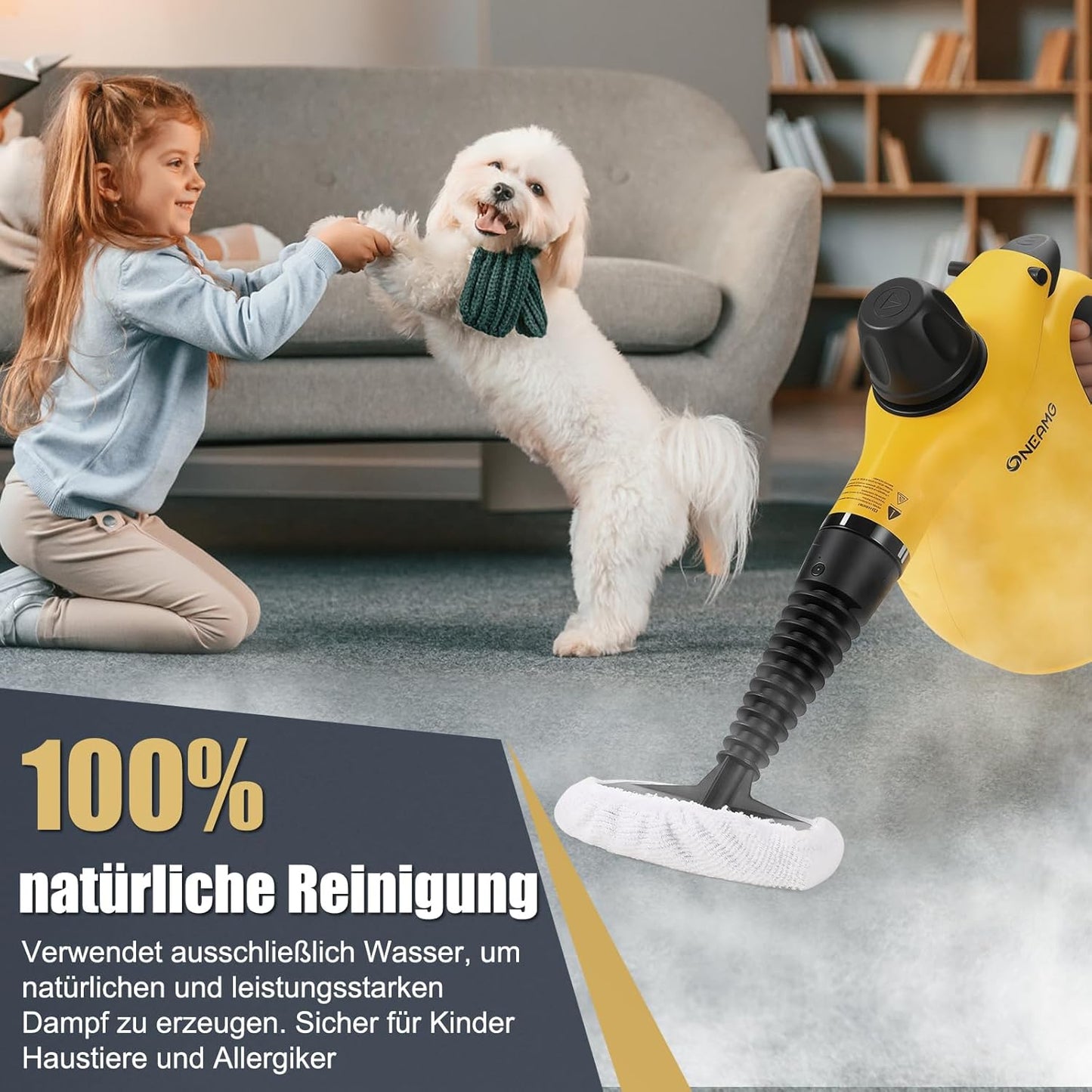 Oneamg Dampfreiniger Handgerät,450 ml Wassertank 10 Zubehörteile mit Sicherheitsverriegelung