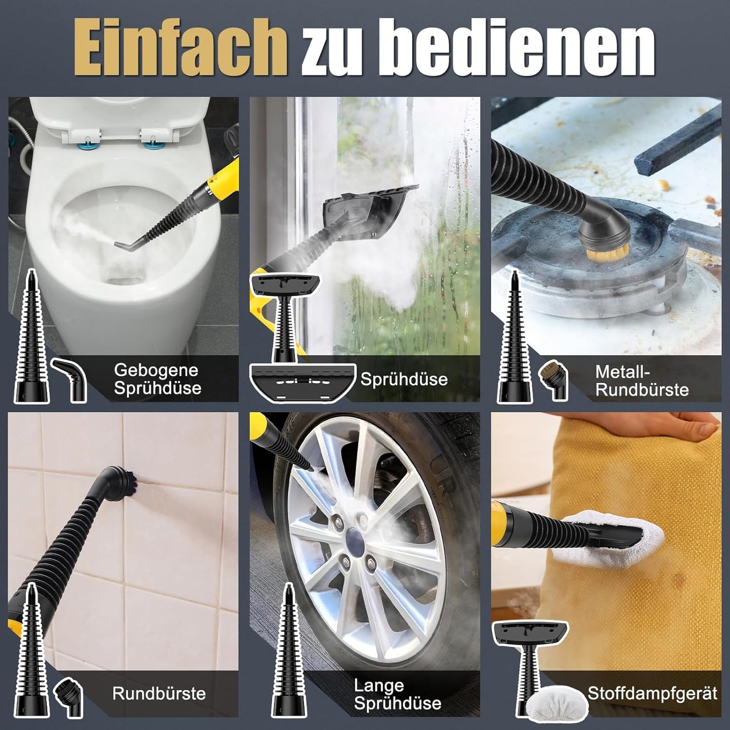 Oneamg Dampfreiniger Handgerät,450 ml Wassertank 10 Zubehörteile mit Sicherheitsverriegelung