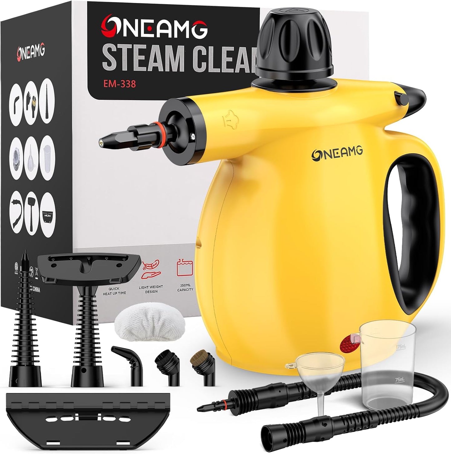Oneamg Dampfreiniger Handgerät,450 ml Wassertank 10 Zubehörteile mit Sicherheitsverriegelung