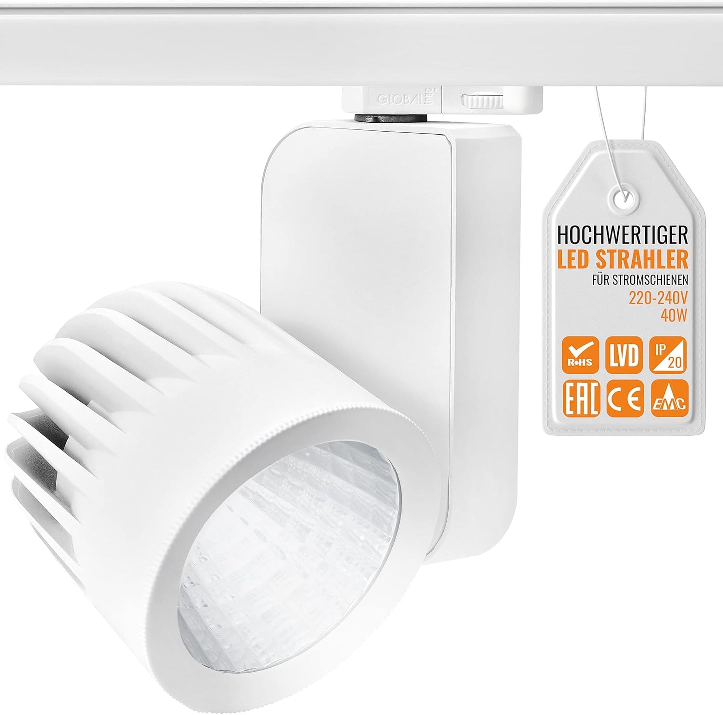 ORANGE LED 3-Phasen Schienen Deckenstrahler - OR-601 LED Spot weiß - 40W - 30° - hochwertiger LED Strahler für Stromschienen - Schienensystem Leuchte - Stromschienenstrahler (4000K) [Energieklasse E]