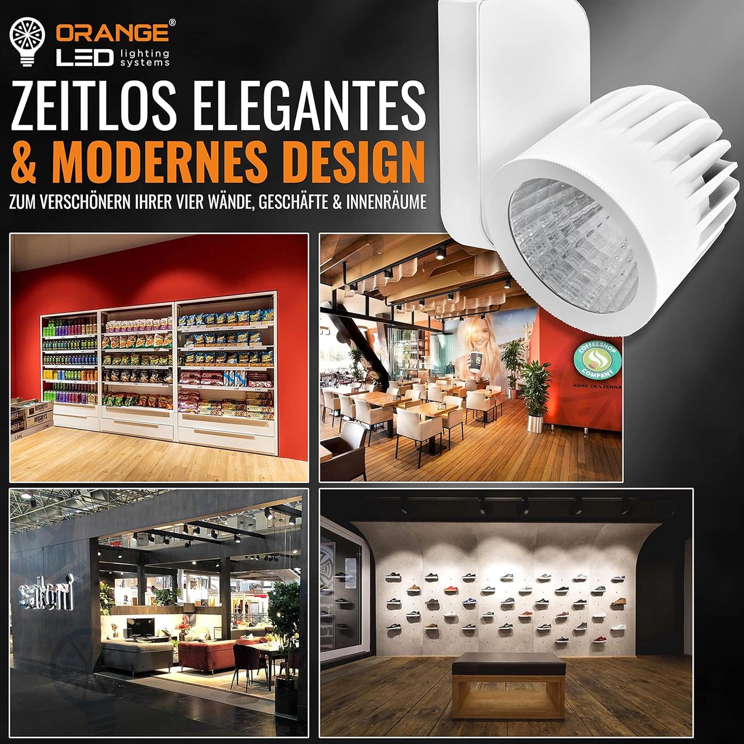 ORANGE LED 3-Phasen Schienen Deckenstrahler - OR-601 LED Spot weiß - 40W - 30° - hochwertiger LED Strahler für Stromschienen - Schienensystem Leuchte - Stromschienenstrahler (4000K) [Energieklasse E]