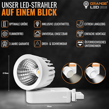 ORANGE LED 3-Phasen Schienen Deckenstrahler - OR-601 LED Spot weiß - 40W - 30° - hochwertiger LED Strahler für Stromschienen - Schienensystem Leuchte - Stromschienenstrahler (4000K) [Energieklasse E]