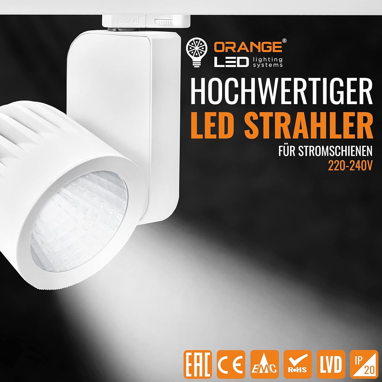 ORANGE LED 3-Phasen Schienen Deckenstrahler - OR-601 LED Spot weiß - 40W - 30° - hochwertiger LED Strahler für Stromschienen - Schienensystem Leuchte - Stromschienenstrahler (4000K) [Energieklasse E]