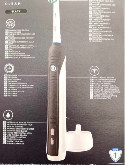 Brosse à dents électrique Oral-B PRO Clean, avec minuteur et capteur de pression, étui de voyage, noir