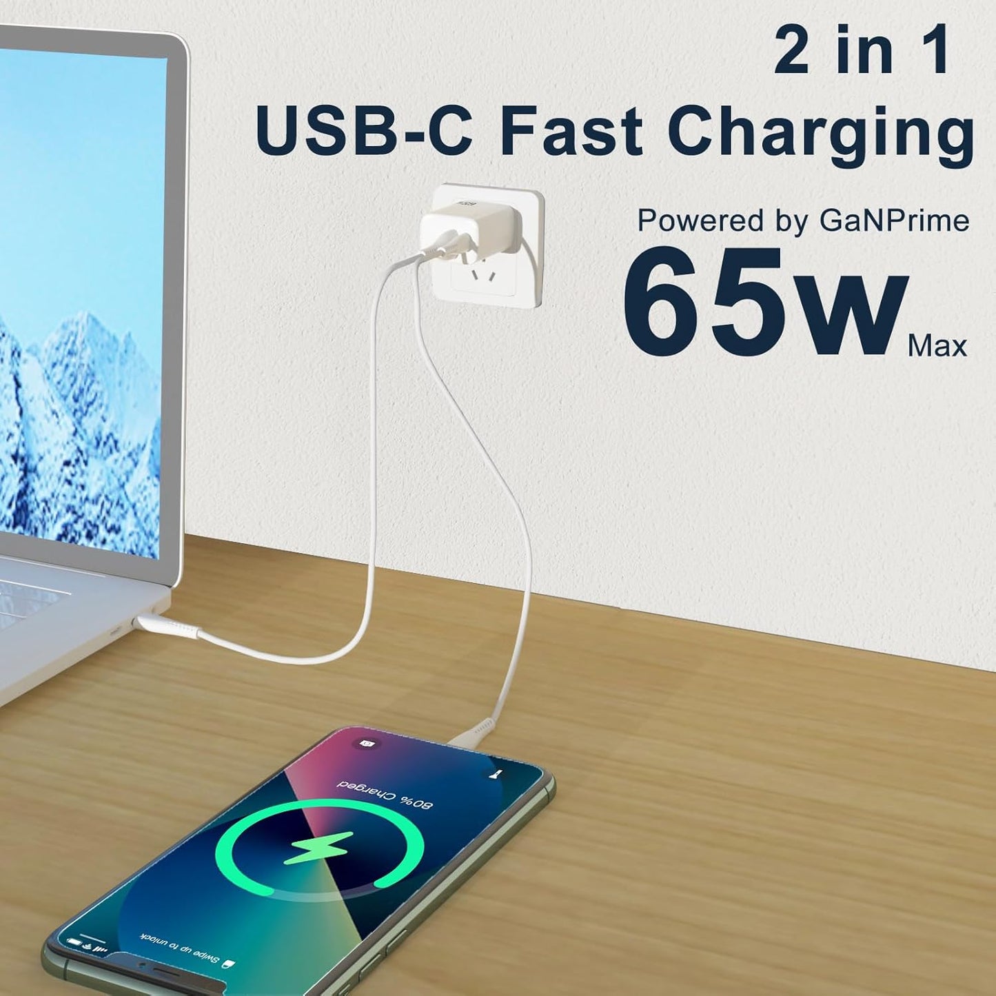 OUYILE USB-C Ladegerät 65W USB C Netzteil 2-Port Schnellladegerät PD Charger 45W,für MacBook Pro/Air,iPad Pro/Air, iPhone, Galaxyusw.