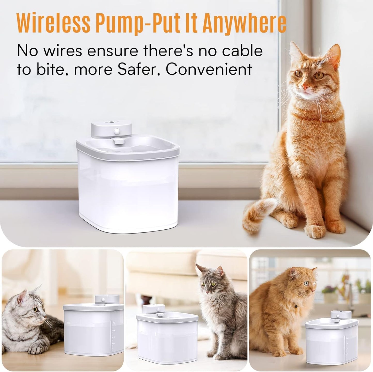 OUKNAK Katzenwasserbrunnen, kabellos, 2,2 LP Haustierwasserbrunnen