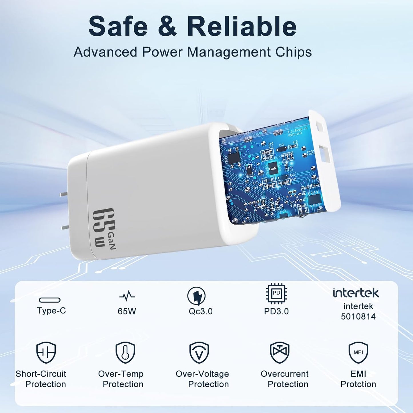 OUYILE USB-C Ladegerät 65W USB C Netzteil 2-Port Schnellladegerät PD Charger 45W,für MacBook Pro/Air,iPad Pro/Air, iPhone, Galaxyusw.