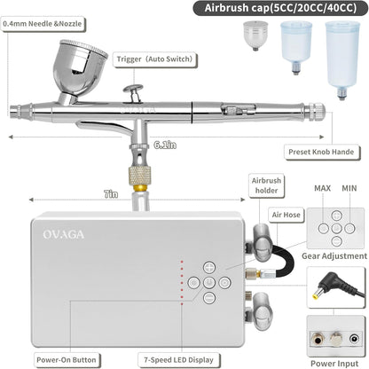 Ovaga 55PSI Ultra-Silent Airbrush-Kit, Dual-Action-Multifunktions mit Kompressor zum Malen