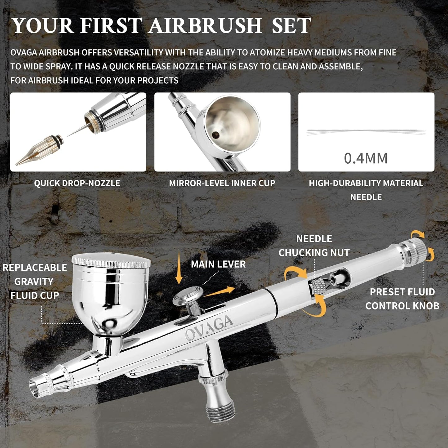 Ovaga 55PSI Ultra-Silent Airbrush-Kit, Dual-Action-Multifunktions mit Kompressor zum Malen