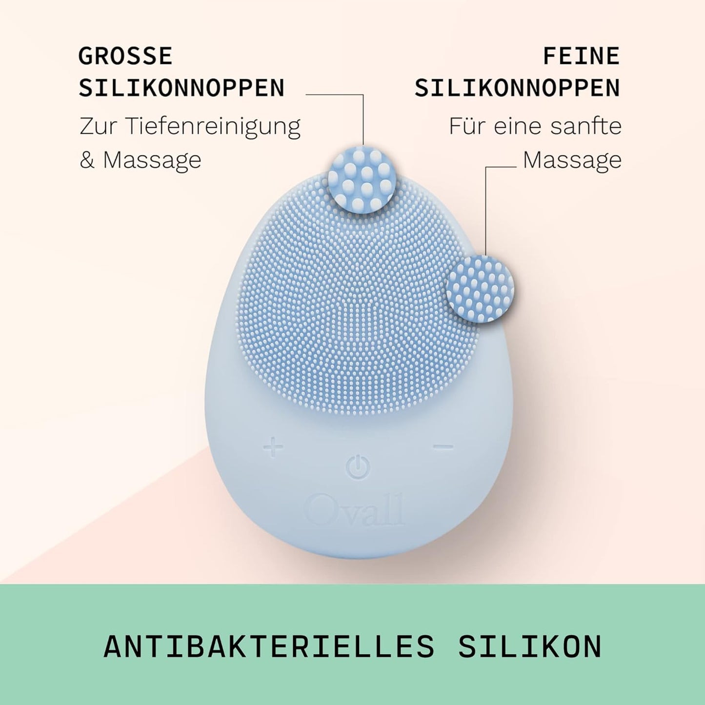 Ovall 2 antibakterielle Silikon-Gesichtsreinigungsbürste, modernste Sonic-Technologie, für alle Hauttypen (Türkis)