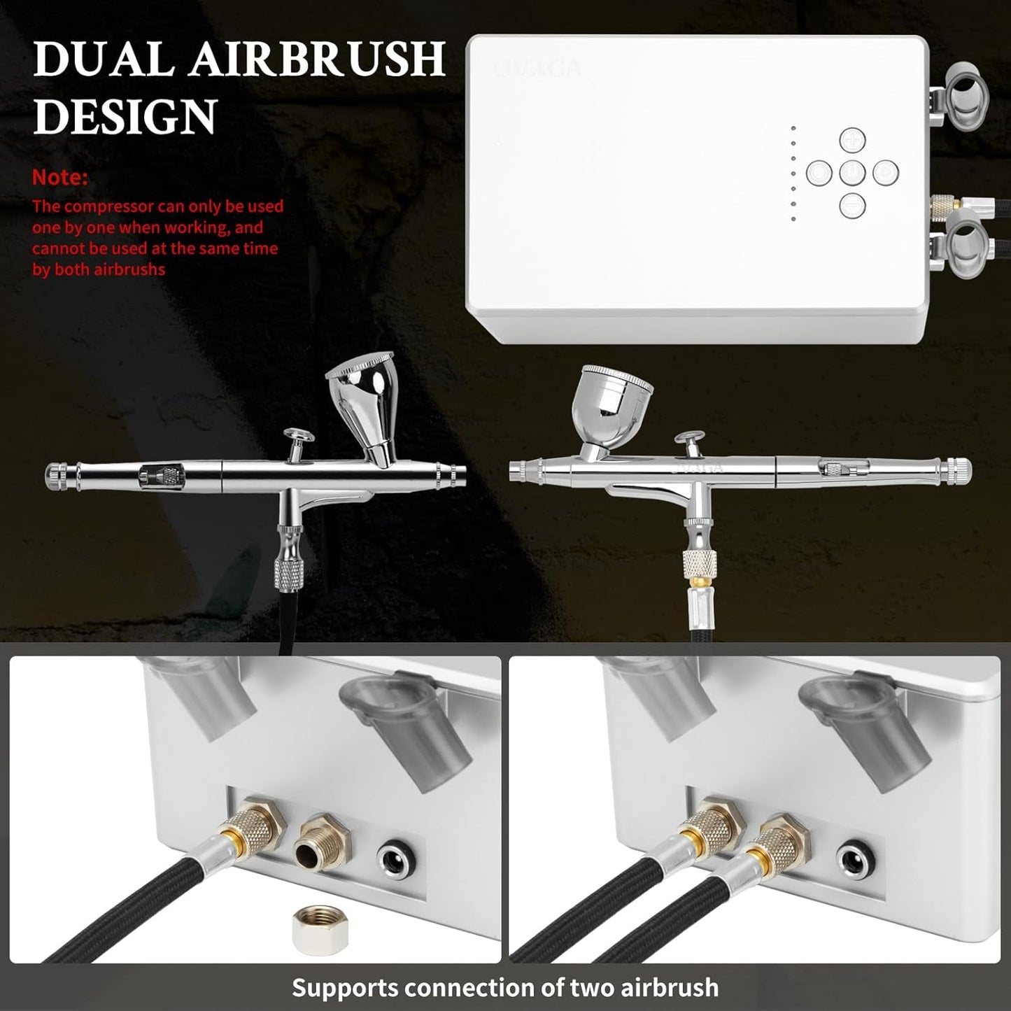Ovaga 55PSI Ultra-Silent Airbrush-Kit, Dual-Action-Multifunktions mit Kompressor zum Malen