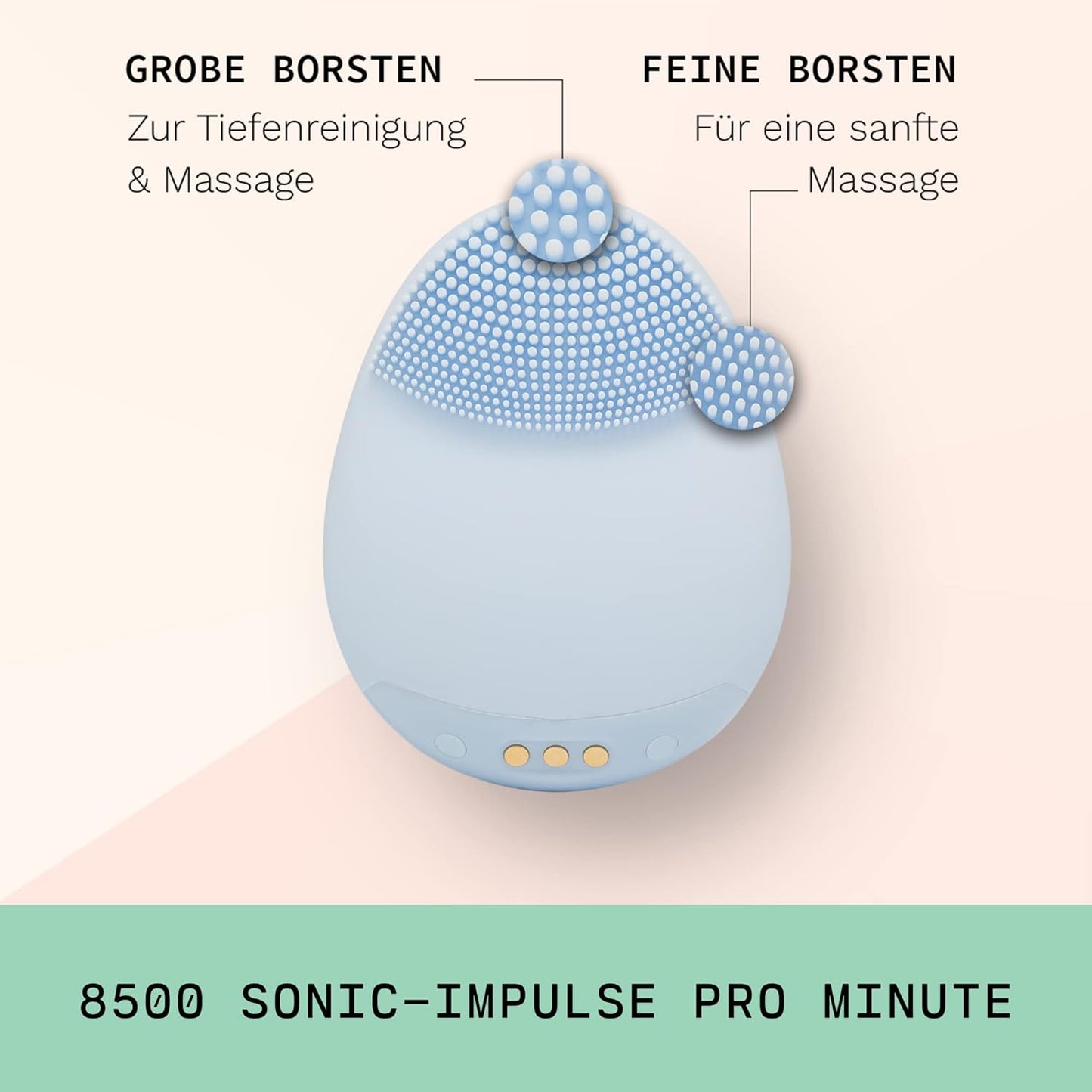 Ovall 2 antibakterielle Silikon-Gesichtsreinigungsbürste, modernste Sonic-Technologie, für alle Hauttypen (Türkis)