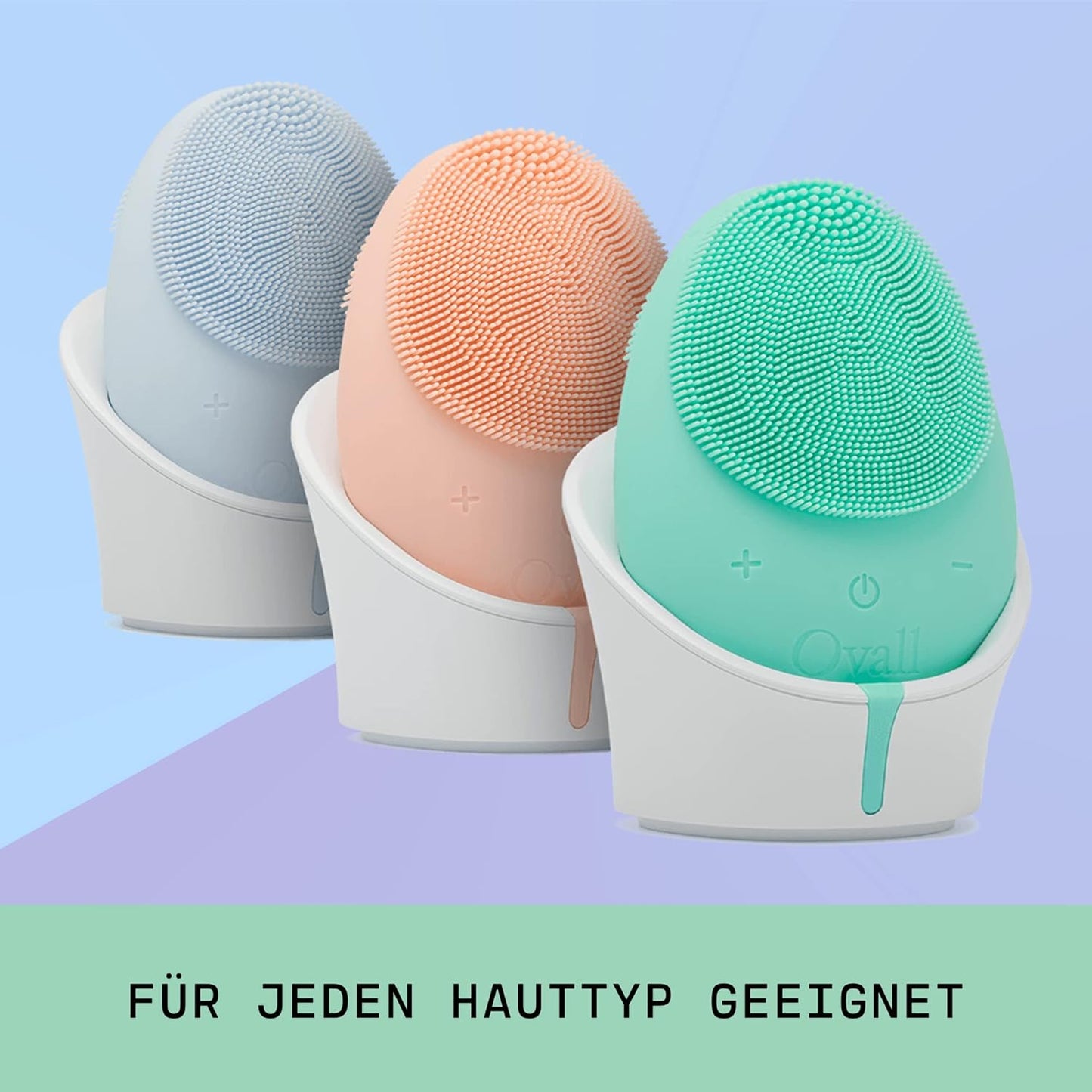 Ovall 2 antibakterielle Silikon-Gesichtsreinigungsbürste, modernste Sonic-Technologie, für alle Hauttypen (Türkis)