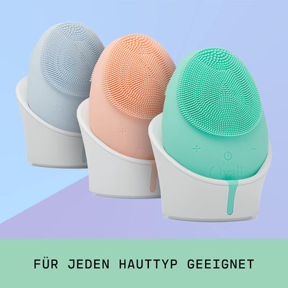 Ovall 2 antibakterielle Silikon-Gesichtsreinigungsbürste, modernste Sonic-Technologie, für alle Hauttypen (Türkis)