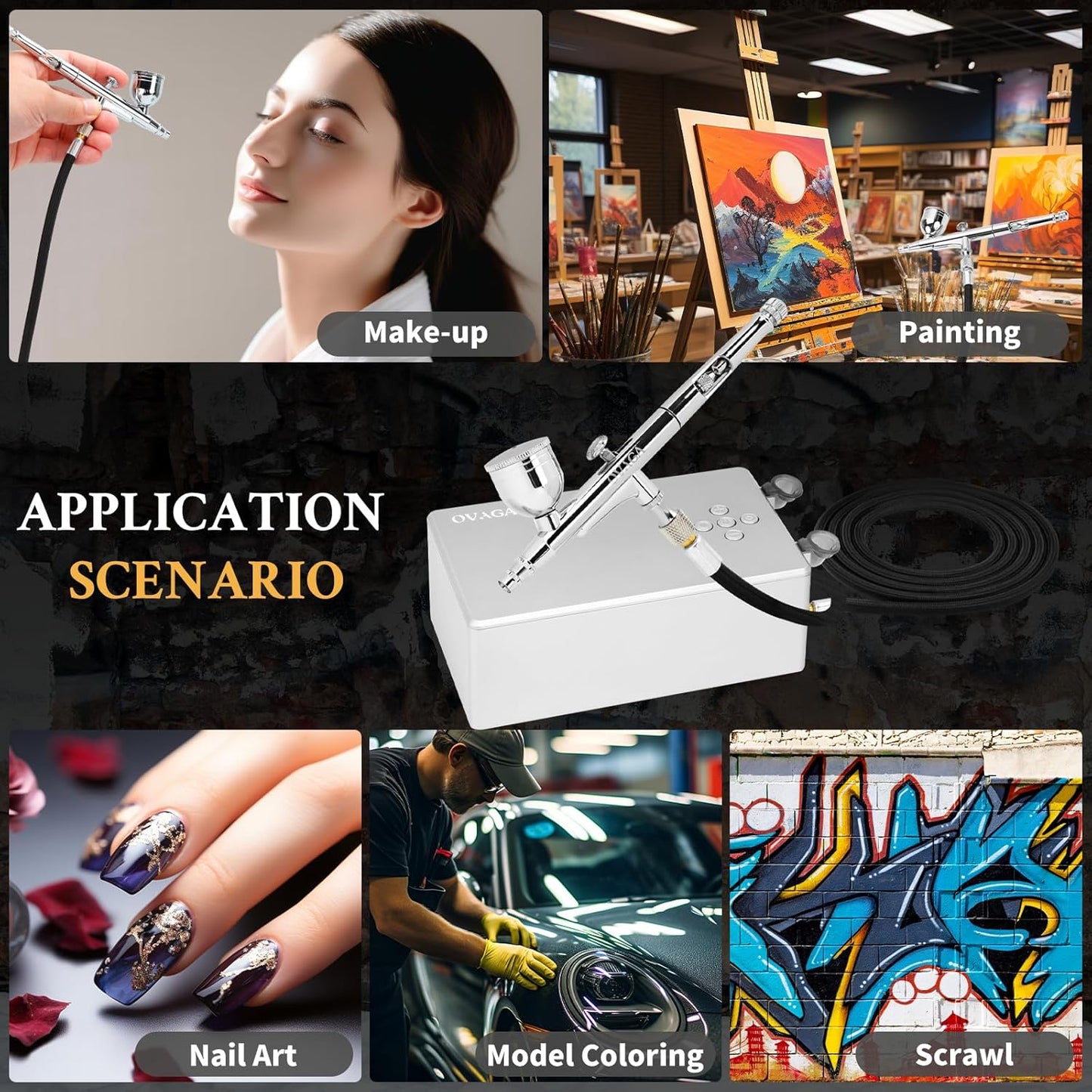 Ovaga 55PSI Ultra-Silent Airbrush-Kit, Dual-Action-Multifunktions mit Kompressor zum Malen