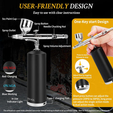 Ovaga Airbrush SetMETU-80-131 | 32PSI  wiederaufladbare mit Airbrush-Farbset