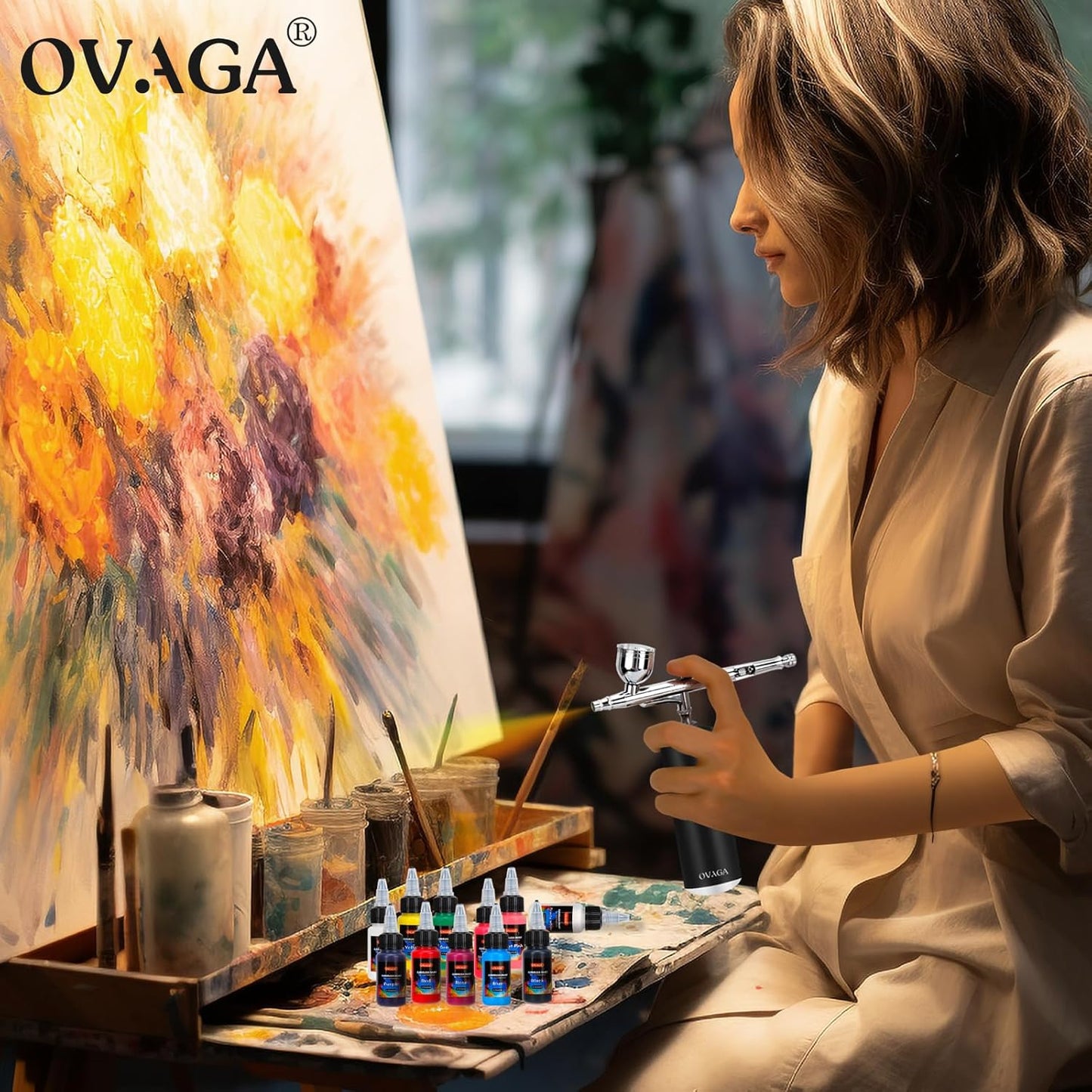 Ovaga Airbrush SetMETU-80-131 | 32PSI  wiederaufladbare mit Airbrush-Farbset