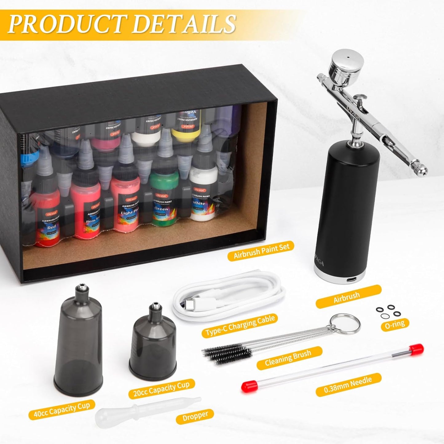 Ovaga Airbrush SetMETU-80-131 | 32PSI  wiederaufladbare mit Airbrush-Farbset
