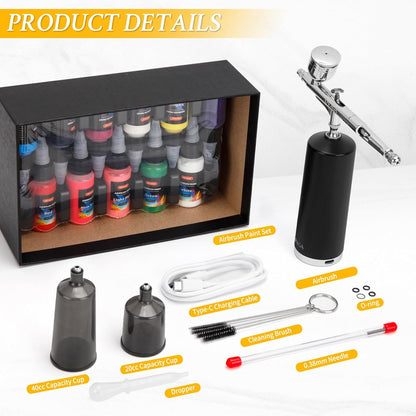 Ovaga Airbrush SetMETU-80-131 | 32PSI  wiederaufladbare mit Airbrush-Farbset