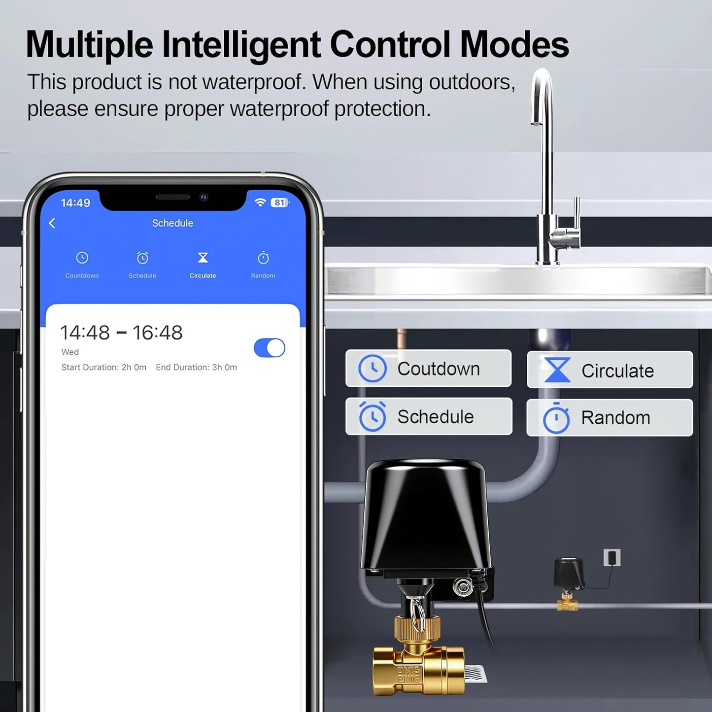 Ventilation d'eau intelligente Wi-Fi et Bluetooth, contrôle Wi-Fi, compatible avec Alexa, Google et les applications iOS/Android