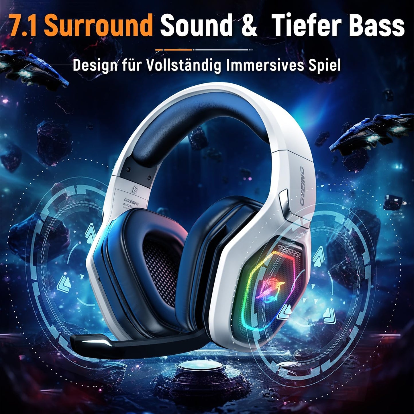 Ozeino OW810 40H Wireless Gaming Headset, Dual-Modus(2.4GHz+BT) mit 7.1 Surround